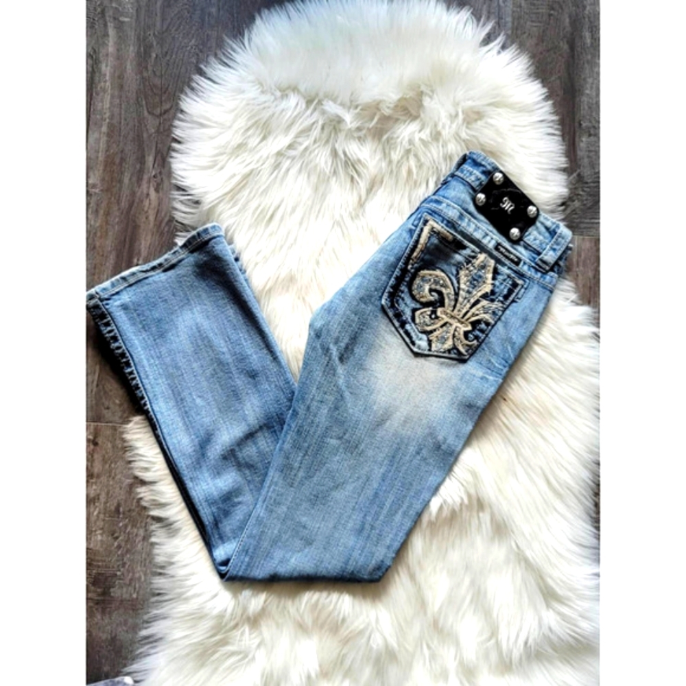 MISS ME BOOTCUT BLING EMBROIDERED BOOTCUT JEANS